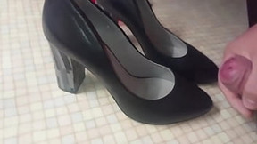 Cum on secretary leather high heels again