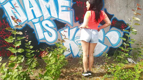 Hot girl has sex by graffiti wall