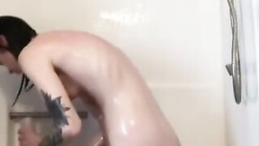 Slim chick takes a shower and has a little fun with showerhead