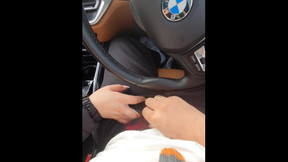 Step mom in new BMW pulled out step son dick from his pants for a quick handjob