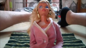 Pathetic horny loser busts his fat greasy nut all over his barbie doll