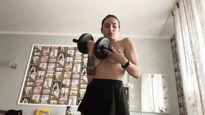 Beauty school girl masturbates and ejaculates during fitness