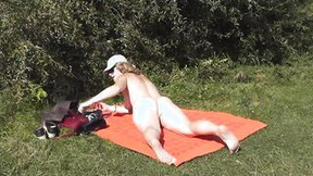 On wild naked beach Hot whore mommy Cougar Frina sunbathes