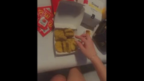 teen eating MCDONALDâS nuggets with cum