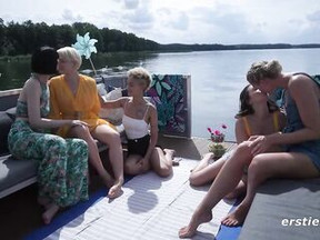 Concupiscent beauties are having a lesbo fuckfest in the boat, in the centre of the day