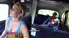 Horny slim blonde driver in sweaty taxi backseat fuck