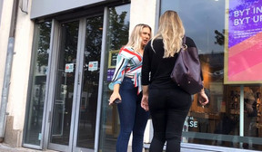 perfect blonde girl booty tight jeans
