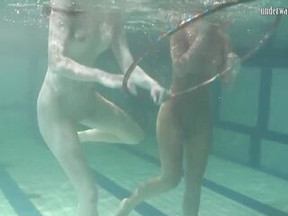 Swimming pool hottest lesbian babes ever touching and undressing