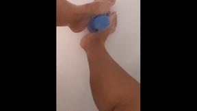 Footjob during shower