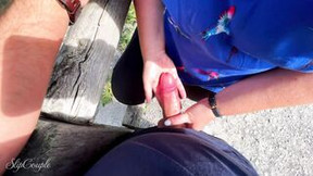 Insane risky outdoors Hand Job on a high frequented Lake - Sloppy Hand Job and Creampie