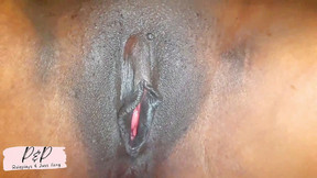 Up close view of a tight little ebony pussy