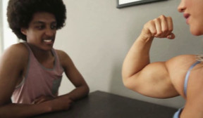 FBB Porn with black and white babe armwrestling AE 11