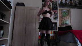 Geeky awkward girl strips fully nude in her room