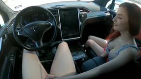 Tinder date orgasms in me in a tesla on autopilot