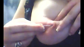 BDSM Nipple piercing breast torture needle play hardcore extreme big tits