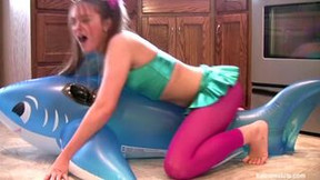 Horny Pigtailed Slut Grinds Inflatable Whale to Orgasm