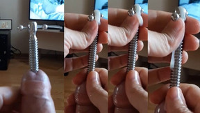 Hollow screw penis plug cumshot through (copycat after the couple on TV)