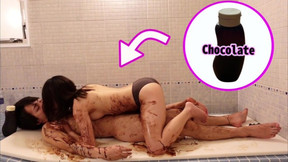 Chocolate slick sex in the bathroom on valentine
