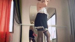 Maid is cleaning the ballet class. Soak dress, masturbation two