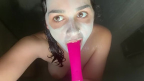 Gemma B sucking her cum covered dildo clean