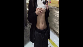 Exhibitionist Wife Flashing Outside of Truckstop
