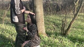 Spontaneous spring oral sex inside nature from gorgeous dark hair into dress