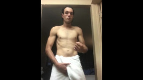 Towel drop dick strip tease