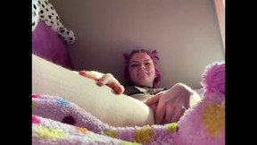 Petite Pink Emo Girl Plays with Her Hairy Pussy