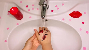 Washing hands. Soap lips.