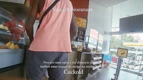 Horn challenge! Shy hotwife entering the cafe with african man
