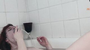 Red Haired Gothic masturbates into bathtub throatfuck, CIM, butt plowed, anal jizzed - TheGoddessOfLust