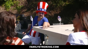 4th of july family fucked hard threesome in front of dad while he barbecues