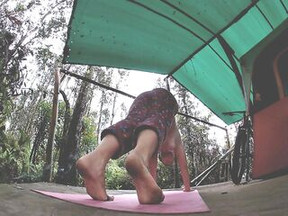 Yoga by my tent in the rain from harry potter panties and a christmas tee to pants and tits