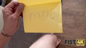 FIST4K. Hussy honorably receives birthday men fist into moist twat