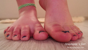 Giant short toes with blue pedicure